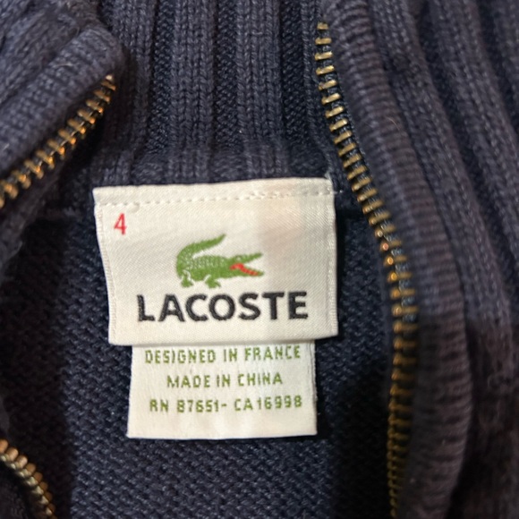 Lacoste- mens quarter zip navy sweater - used - Picture 2 of 5